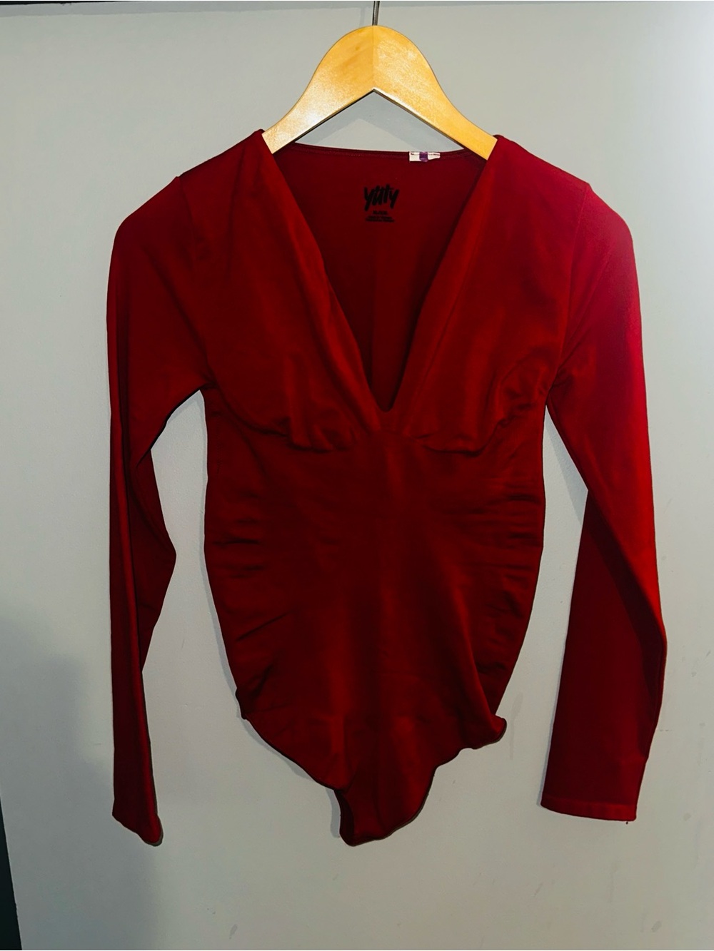 YITTY Wine Red Long Sleeve V-Neck Bodysuit